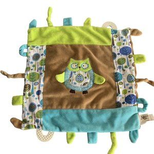 Maison Chic Blue Green Brown Owl Security Blanket Lovey Teether Knots Tag Crinkl